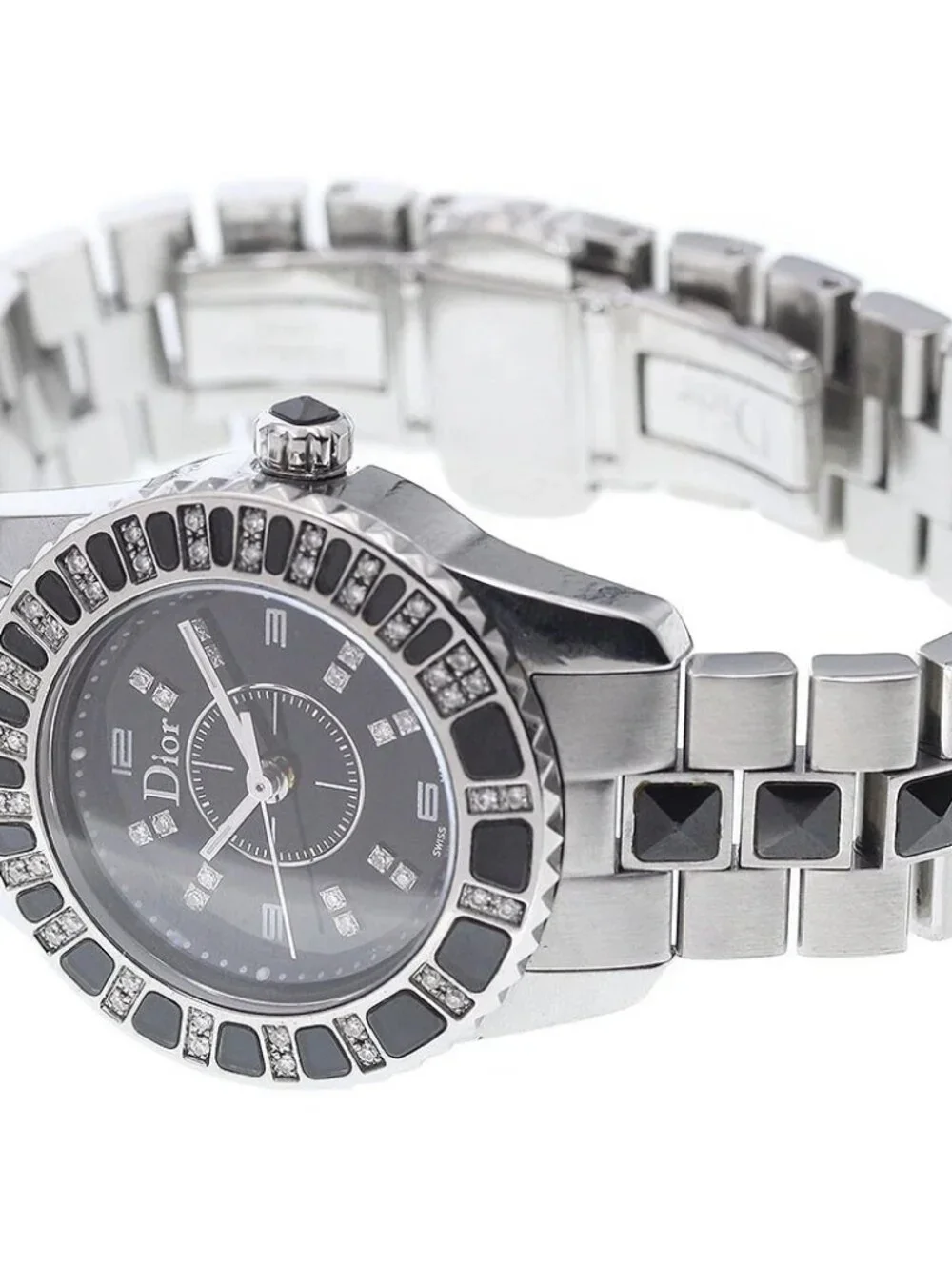 Dior crystal CD112116 Diamond Bezel black Dial Quartz Ladies Watch_